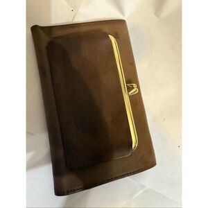 Vintage Princess Gardner Womens Cowhide Leather Tri-fold Checkbook Wallet Tan OS